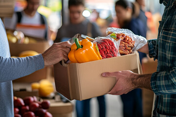 People distributing food supplies at a food bank