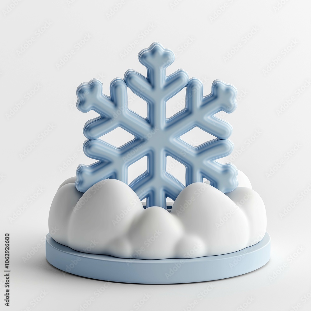 Poster 3d render of snowflake with cloud and light effects
