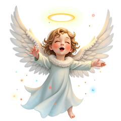Fototapeta premium An innocent child embraces the joy of the celestial realm with open arms, digital art of fantasy concept.