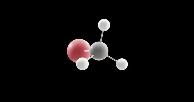 Bromomethane molecule, rotating 3D model of pesticide, looped video on a black background