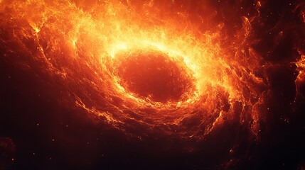 Obraz premium Glowing burning fire ring dark background, grainy gradient orange red yellow black noise texture banner abstract background, Generative AI