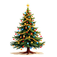 Fototapeta premium Celebrate the joy of christmas with a beautifully decorated evergreen tree, digital illustration of holiday theme concept.