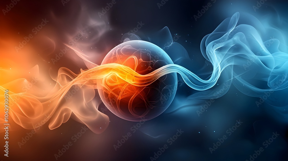 Poster mesmerizing abstract visualization of a spherical molecular structure with intricate patterns glowin