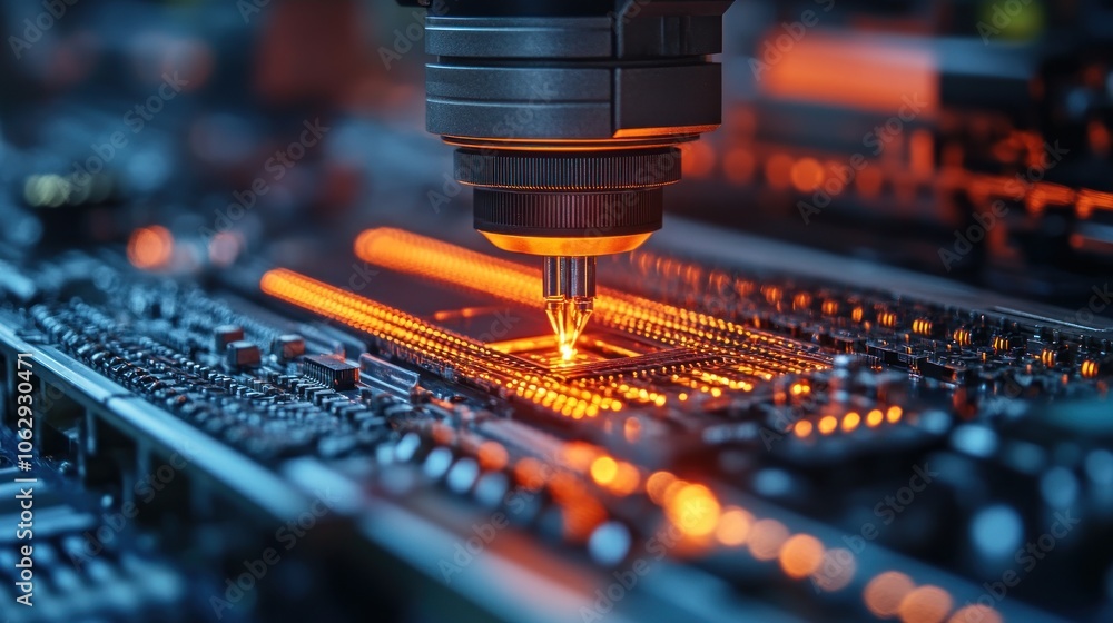 Aufkleber close-up of a precision tool working on a circuit board.