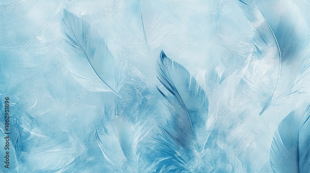 Poster abstract soft blue feathers create a textured banner background. this image of soft blue feathers of