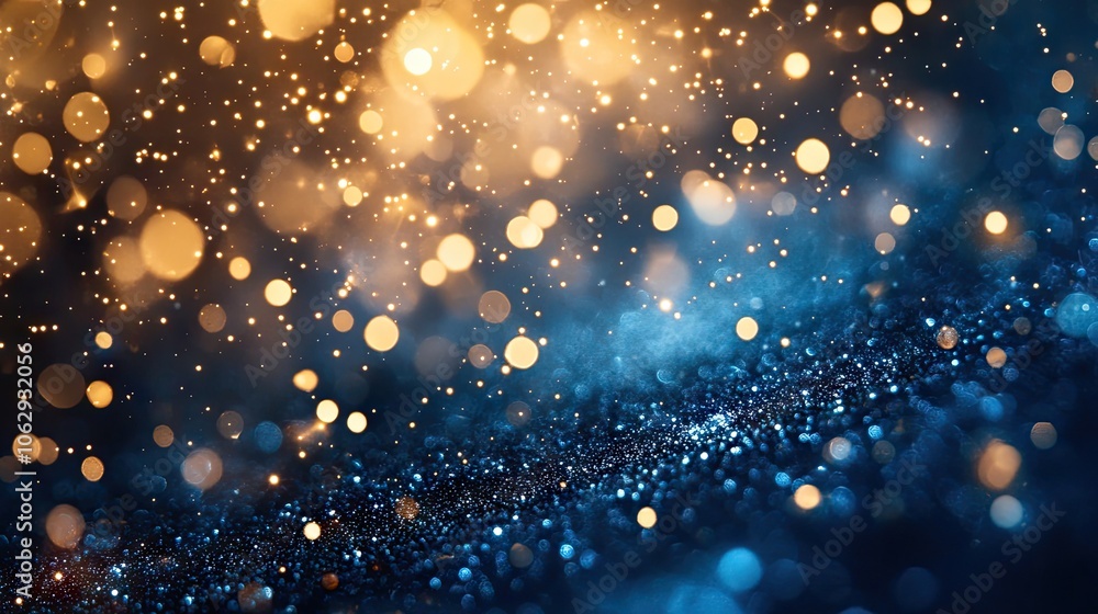 Poster blue sparkling background with golden stars creates a mesmerizing visual effect. this captivating bl