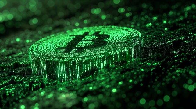 Bitcoin coin witn bokeh bacground
