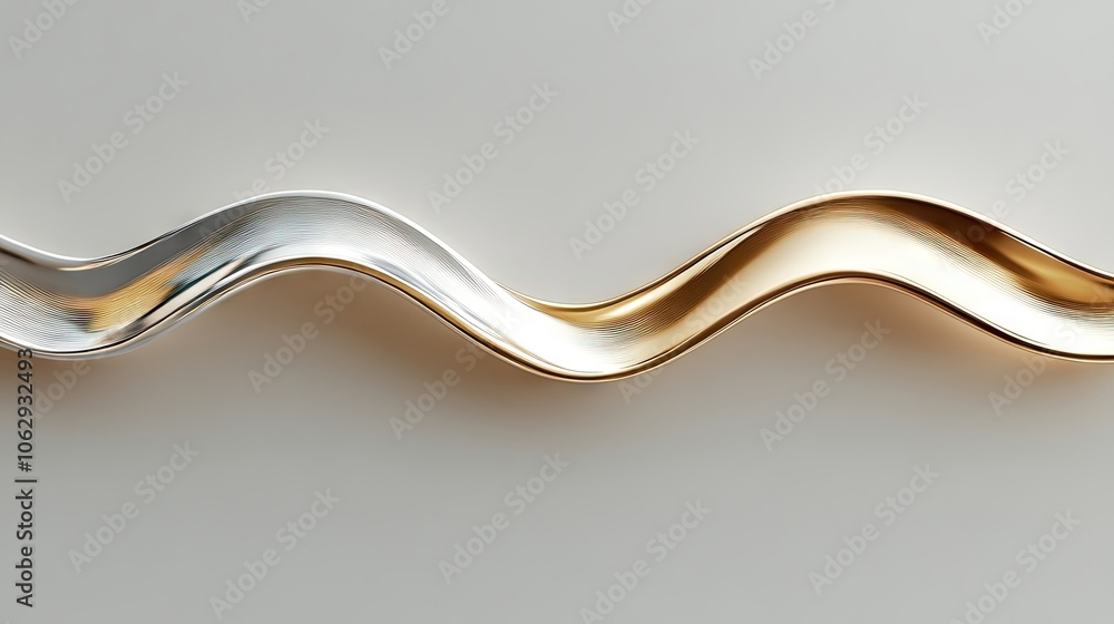 Poster A visually striking image of a simple gold and silver wave shape, perfect for those seeking elegant design elements with ample copy space to enhance various projects.