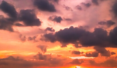 Sky sunset evening background sunrise dusk cloud dramatic orange twilight red warm sunny dawn...