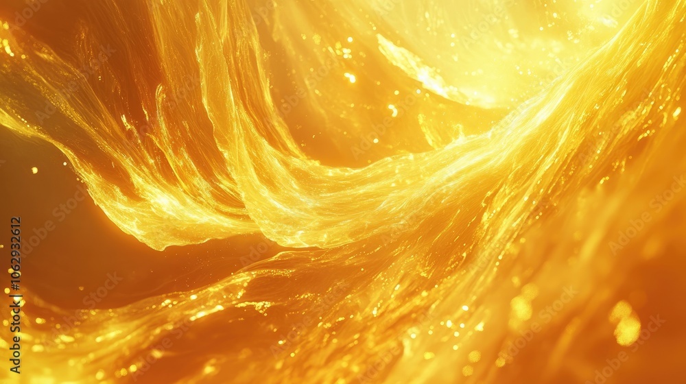 Poster golden illuminating background exudes graceful motion, creating a vibrant fantasy atmosphere. ideal 