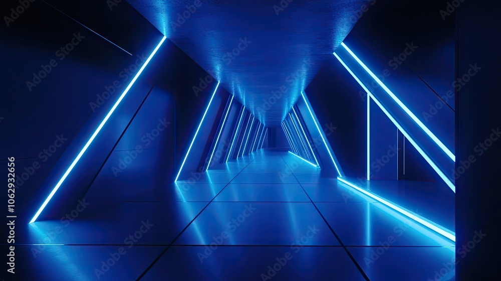 Poster 3d render of blue neon sci-fi geometric lines creates an engaging abstract background, ideal for var