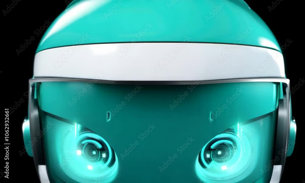 Poster friendly robot character with a futuristic design and vibrant colors
