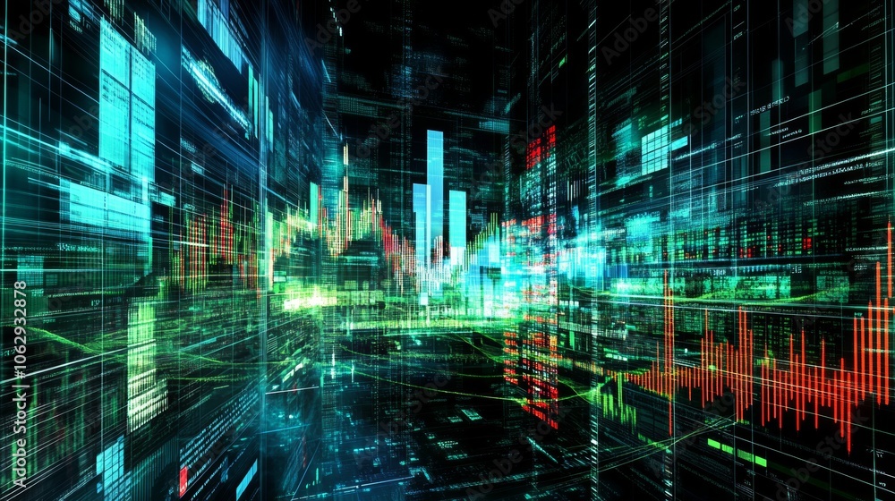 Poster abstract cityscape with data and code technology background