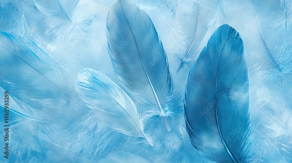 Poster abstract soft blue feathers create a textured banner background. this image of soft blue feathers of