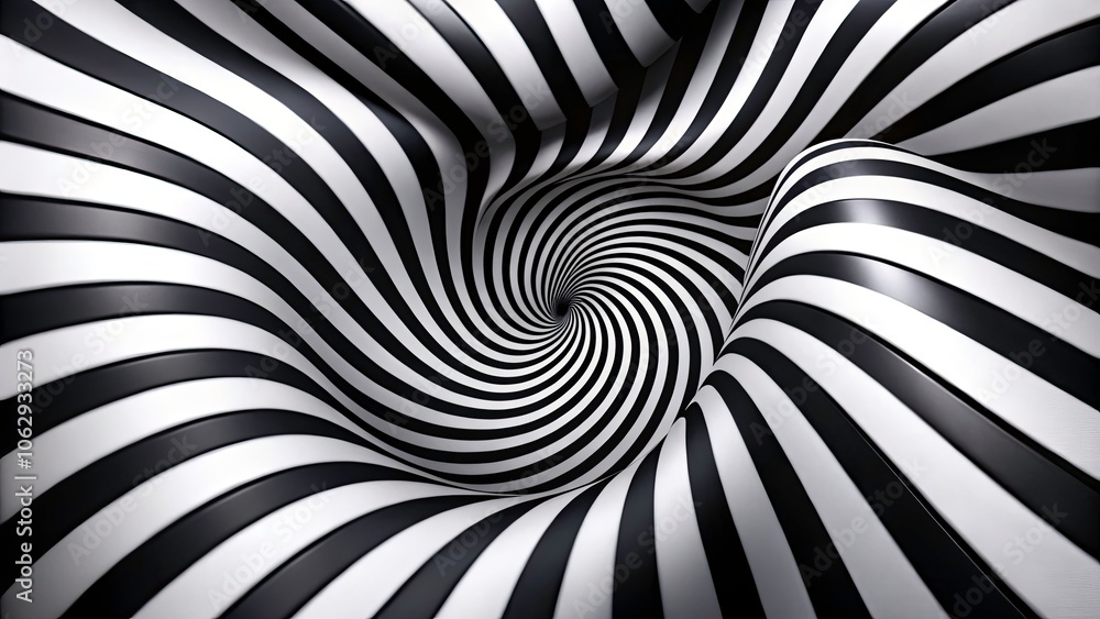 Poster abstract black and white striped pattern creating a swirling visual effect for modern art and interi