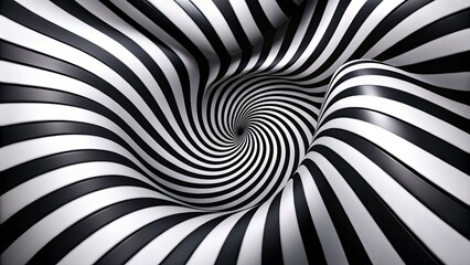 Abstract Black and White Striped Pattern Creating a Swirling Visual Effect for Modern Art and Interior Design