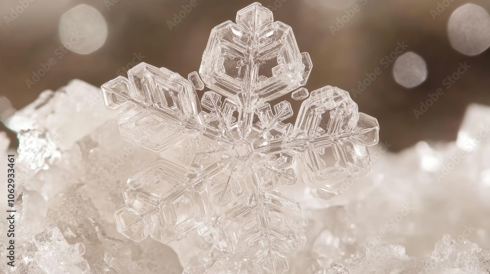 Poster stunning snowflake on ice with sparkling background