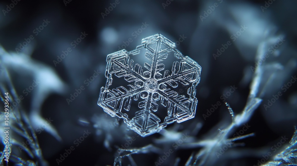 Poster intricate snowflake design on dark background