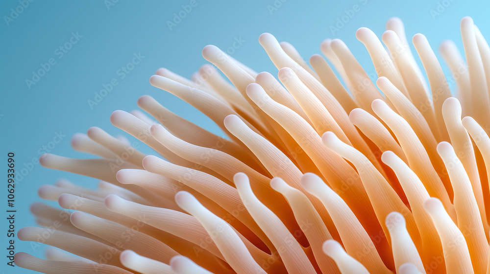 Poster close up macro shot of soft, organic coral like structures with rich color palette, creating serene 