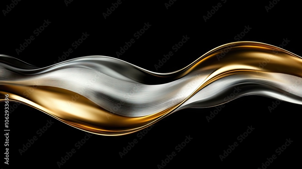 Poster a visually striking image of a simple gold and silver wave shape, perfect for those seeking elegant 