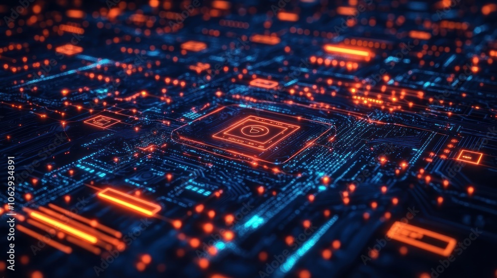 Aufkleber abstract representation of a futuristic circuit board with glowing elements.