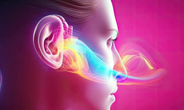 Vibrant digital depiction of human ear and facial features