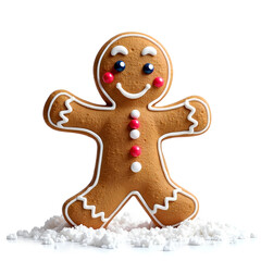 Fototapeta premium Experience the joy of a cheery gingerbread cookie on a winter wonderland background, photography of still life concept.