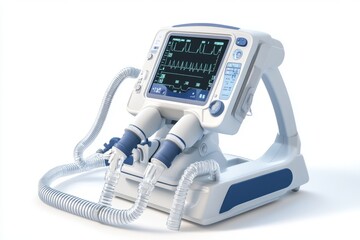 Modern ventilator device designed for patient care. This high-tech equipment aids in breathing support for individuals with respiratory issues. Functional and reliable. Generative AI