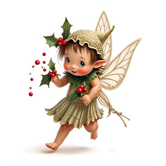 Whimsical fairy personifies the spirit of joy and nature s beauty during festive seasons, digital illustration of fantasy character design concept.