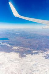 Aerial view on arabian desert and Red sea mountains from airplane