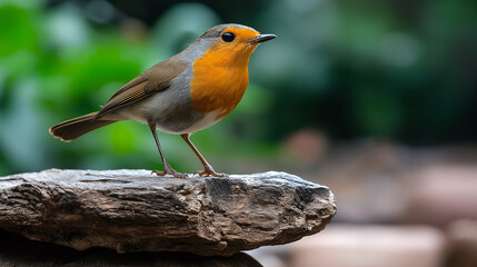 Obraz premium vibrant bird perched on rock, showcasing its striking orange and gray plumage in lush outdoor environment. scene captures essence of wildlife and nature