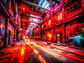 Obraz premium Abstract city exploration; crimson hues define urban decay.