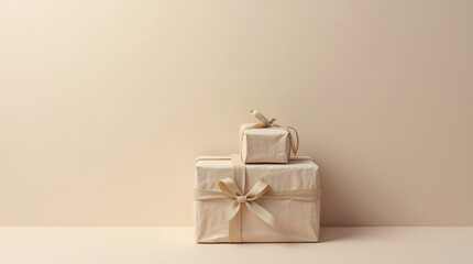 Elegant Wrapped Gift Box with Colorful Ribbon on Vibrant and Minimalist Background for Celebrations and Occasions