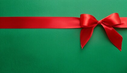 緑色の背景に赤いリボン。クリスマスプレゼントのイメージ。（Red ribbon on a green background. An image of a Christmas present.）
