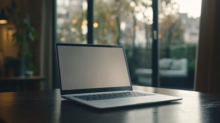 The Laptop on Wooden Table
