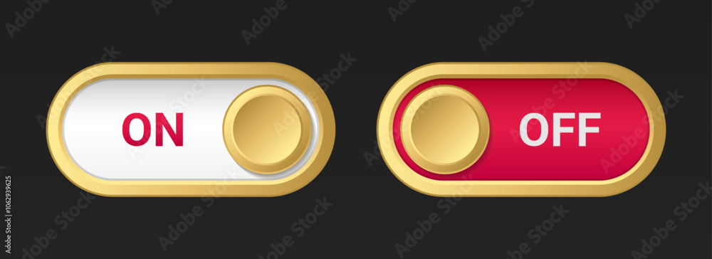 Poster gold on off switch button set isolated on backgroun