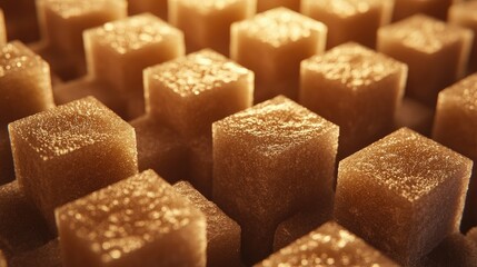 Close-up of Brown Sugar Cubes on Display