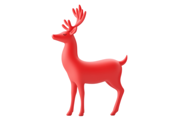 A stylized red deer figure with antlers isolated on white background, representing minimalism and charm of Christmas spirit.