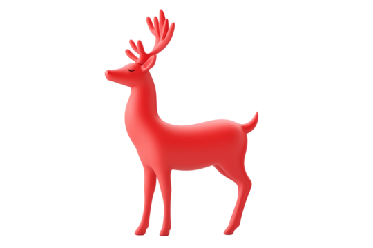 A stylized red deer figure with antlers isolated on white background, representing minimalism and charm of Christmas spirit.