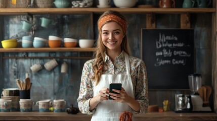 The Smiling Barista with Phone