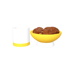 golden teapot, a bowl of dates and drinking water to break the fast in the month of Ramadan