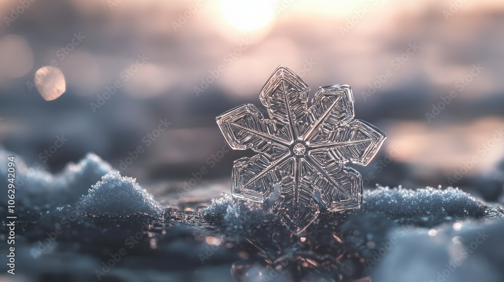 Poster elegant snowflake on sparkling snowy background