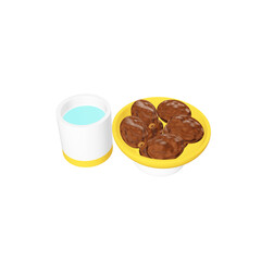 golden teapot, a bowl of dates and drinking water to break the fast in the month of Ramadan