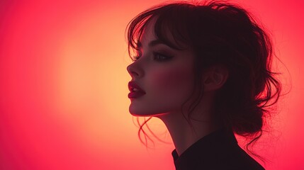 Naklejka premium Silhouette of a woman against a red background.