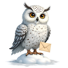 Obraz premium An owl brings cheerful messages from the heart of the enchanted forest, digital illustration of character design concept.