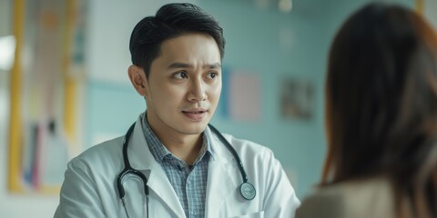 Obraz premium Doctor listening to patient in a medical office.