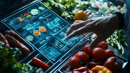 Closeup of a digital nutritional analysis on a smartphone scanning a food product label, nutrition tech, smart eating