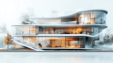 Modern architectural design featuring sleek glass and curves.