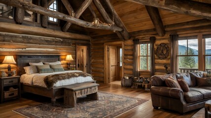 interior of room of a log cabin