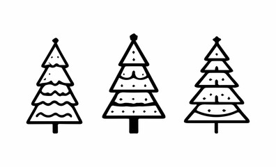 Fototapeta premium Set of Christmas trees, black and white illustration 